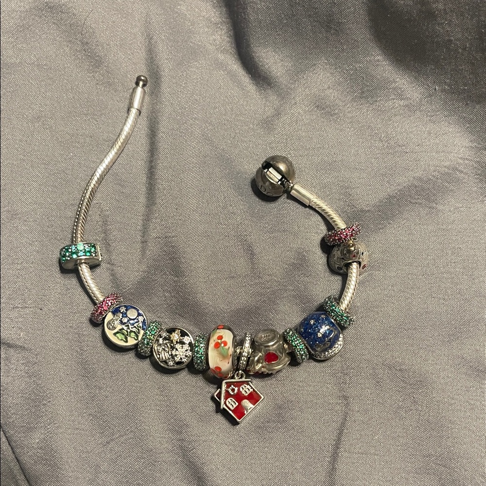 Pandora Silver Bracelet with Multicolor Christmas Charms